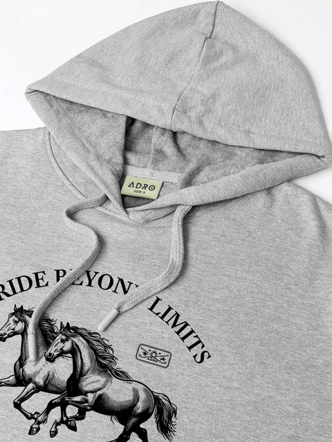 Adro Ride Beyond Limits Rajasthan Chapter Hoodie for Men | 320 GSM Cotton-Poly Fleece | Soft Feel, Skin-Friendly Printed Graphic, Warm Casual Sweatshirt with Kangaroo Pocket & Drawstring Hood –
