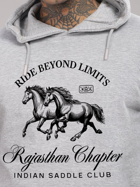 Adro Ride Beyond Limits Rajasthan Chapter Hoodie for Men | 320 GSM Cotton-Poly Fleece | Soft Feel, Skin-Friendly Printed Graphic, Warm Casual Sweatshirt with Kangaroo Pocket & Drawstring Hood –