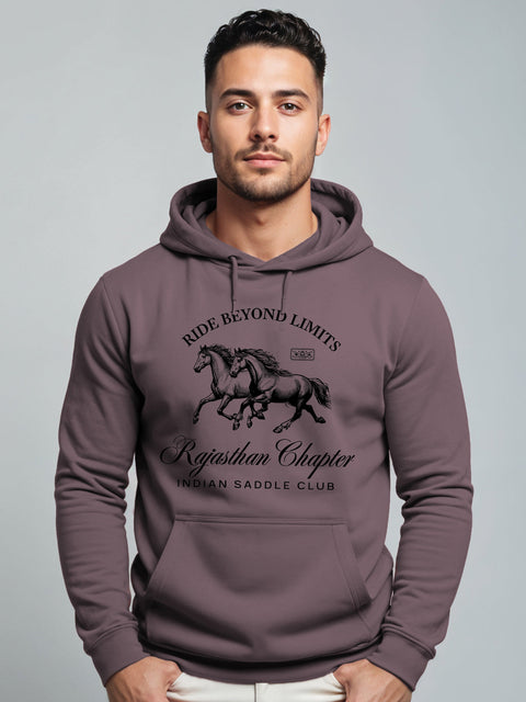 Adro Ride Beyond Limits Rajasthan Chapter Hoodie for Men | 320 GSM Cotton-Poly Fleece | Soft Feel, Skin-Friendly Printed Graphic, Warm Casual Sweatshirt with Kangaroo Pocket & Drawstring Hood –
