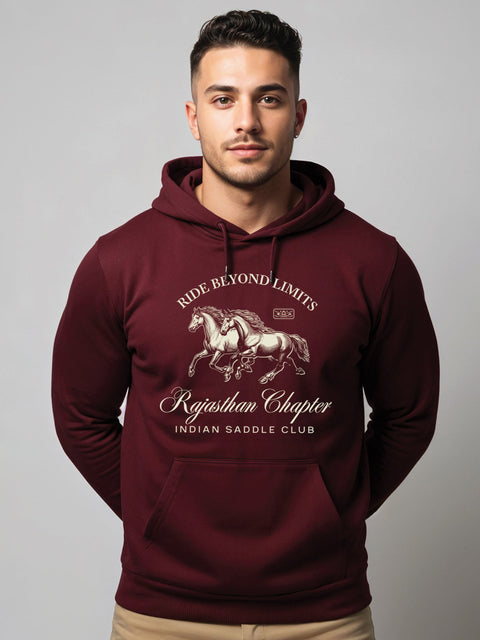 Adro Ride Beyond Limits Rajasthan Chapter Hoodie for Men | 320 GSM Cotton-Poly Fleece | Soft Feel, Skin-Friendly Printed Graphic, Warm Casual Sweatshirt with Kangaroo Pocket & Drawstring Hood –