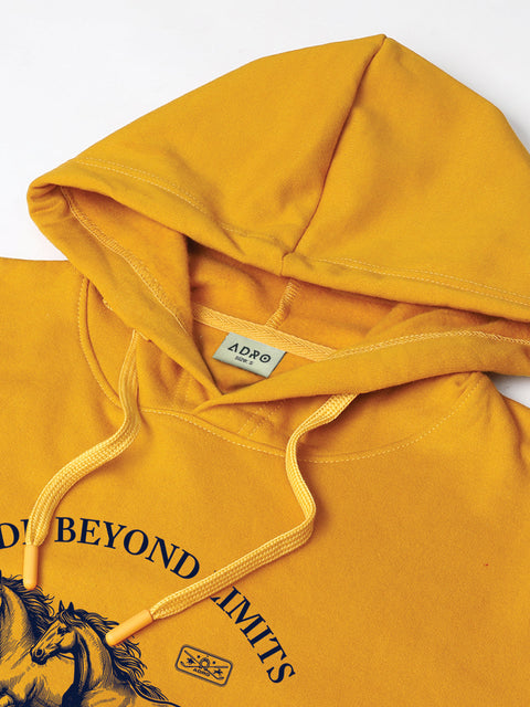 Adro Ride Beyond Limits Rajasthan Chapter Hoodie for Men | 320 GSM Cotton-Poly Fleece | Soft Feel, Skin-Friendly Printed Graphic, Warm Casual Sweatshirt with Kangaroo Pocket & Drawstring Hood –