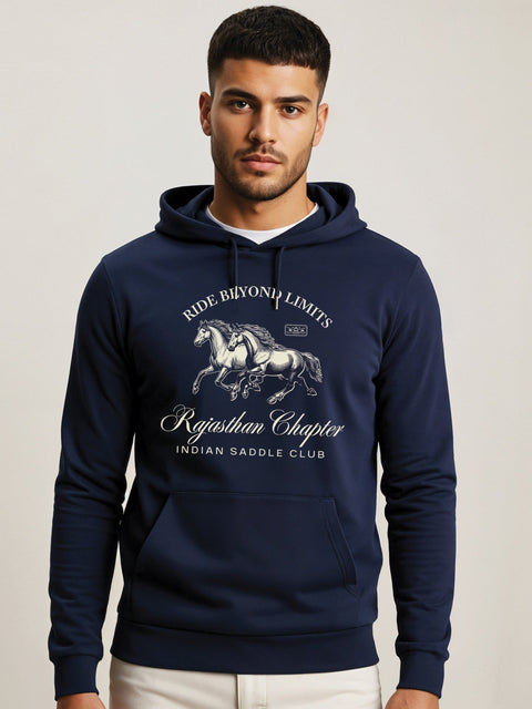 Adro Ride Beyond Limits Rajasthan Chapter Hoodie for Men | 320 GSM Cotton-Poly Fleece | Soft Feel, Skin-Friendly Printed Graphic, Warm Casual Sweatshirt with Kangaroo Pocket & Drawstring Hood –