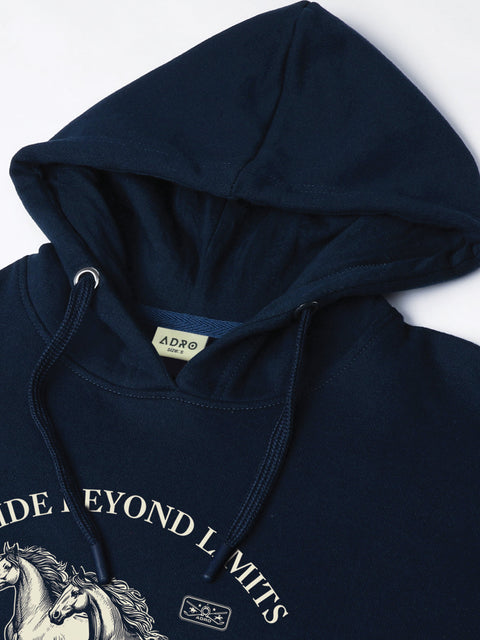 Adro Ride Beyond Limits Rajasthan Chapter Hoodie for Men | 320 GSM Cotton-Poly Fleece | Soft Feel, Skin-Friendly Printed Graphic, Warm Casual Sweatshirt with Kangaroo Pocket & Drawstring Hood –