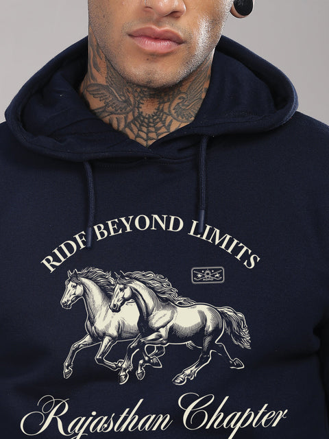 Adro Ride Beyond Limits Rajasthan Chapter Hoodie for Men | 320 GSM Cotton-Poly Fleece | Soft Feel, Skin-Friendly Printed Graphic, Warm Casual Sweatshirt with Kangaroo Pocket & Drawstring Hood –