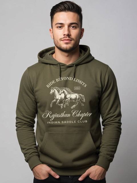 Adro Ride Beyond Limits Rajasthan Chapter Hoodie for Men | 320 GSM Cotton-Poly Fleece | Soft Feel, Skin-Friendly Printed Graphic, Warm Casual Sweatshirt with Kangaroo Pocket & Drawstring Hood –