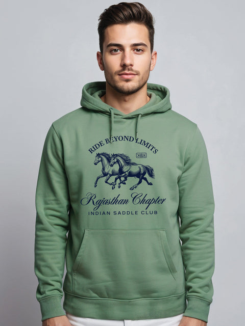 Adro Ride Beyond Limits Rajasthan Chapter Hoodie for Men | 320 GSM Cotton-Poly Fleece | Soft Feel, Skin-Friendly Printed Graphic, Warm Casual Sweatshirt with Kangaroo Pocket & Drawstring Hood –