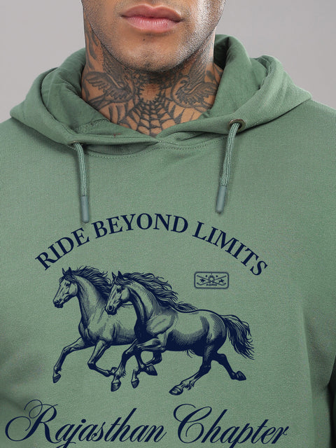 Adro Ride Beyond Limits Rajasthan Chapter Hoodie for Men | 320 GSM Cotton-Poly Fleece | Soft Feel, Skin-Friendly Printed Graphic, Warm Casual Sweatshirt with Kangaroo Pocket & Drawstring Hood –