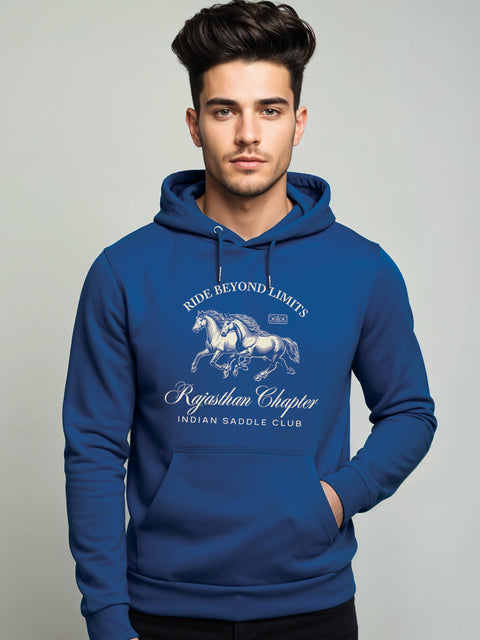 Adro Ride Beyond Limits Rajasthan Chapter Hoodie for Men | 320 GSM Cotton-Poly Fleece | Soft Feel, Skin-Friendly Printed Graphic, Warm Casual Sweatshirt with Kangaroo Pocket & Drawstring Hood –