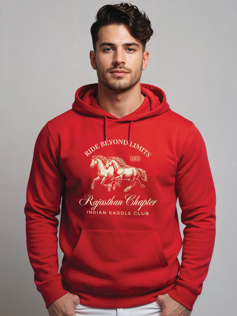 Adro Ride Beyond Limits Rajasthan Chapter Hoodie for Men | 320 GSM Cotton-Poly Fleece | Soft Feel, Skin-Friendly Printed Graphic, Warm Casual Sweatshirt with Kangaroo Pocket & Drawstring Hood –