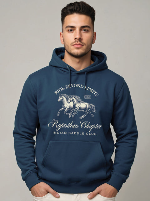 Adro Ride Beyond Limits Rajasthan Chapter Hoodie for Men | 320 GSM Cotton-Poly Fleece | Soft Feel, Skin-Friendly Printed Graphic, Warm Casual Sweatshirt with Kangaroo Pocket & Drawstring Hood –