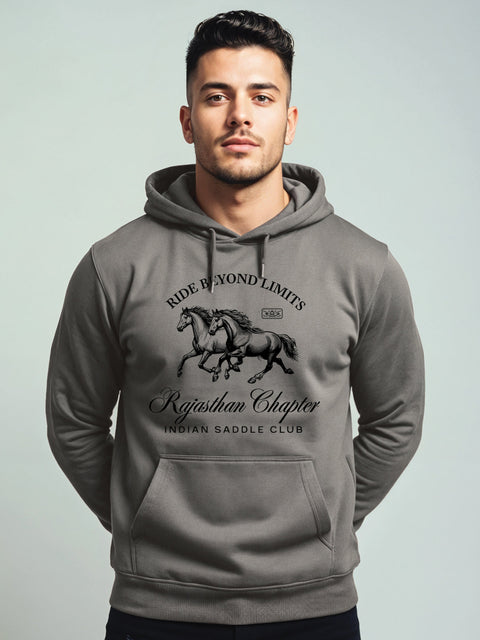 Adro Ride Beyond Limits Rajasthan Chapter Hoodie for Men | 320 GSM Cotton-Poly Fleece | Soft Feel, Skin-Friendly Printed Graphic, Warm Casual Sweatshirt with Kangaroo Pocket & Drawstring Hood –