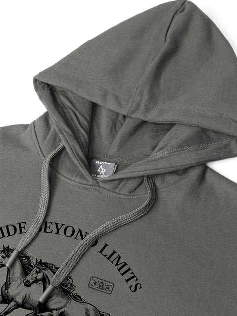 Adro Ride Beyond Limits Rajasthan Chapter Hoodie for Men | 320 GSM Cotton-Poly Fleece | Soft Feel, Skin-Friendly Printed Graphic, Warm Casual Sweatshirt with Kangaroo Pocket & Drawstring Hood –