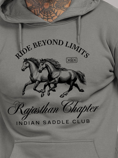 Adro Ride Beyond Limits Rajasthan Chapter Hoodie for Men | 320 GSM Cotton-Poly Fleece | Soft Feel, Skin-Friendly Printed Graphic, Warm Casual Sweatshirt with Kangaroo Pocket & Drawstring Hood –