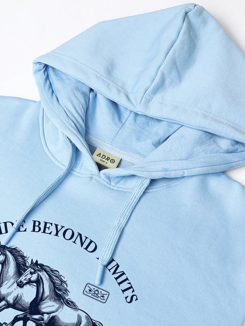 Adro Ride Beyond Limits Rajasthan Chapter Hoodie for Men | 320 GSM Cotton-Poly Fleece | Soft Feel, Skin-Friendly Printed Graphic, Warm Casual Sweatshirt with Kangaroo Pocket & Drawstring Hood –