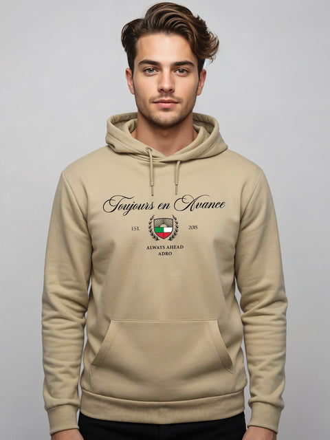 Adro Toujours en Avance Hoodie for Men | 320 GSM Cotton-Poly Fleece | Soft Feel, Skin-Friendly Printed Graphic, Warm Casual Sweatshirt with Kangaroo Pocket & Drawstring Hood