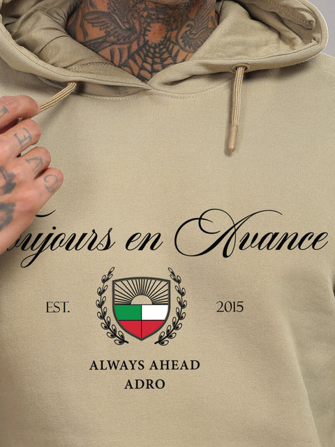 Adro Toujours en Avance Hoodie for Men | 320 GSM Cotton-Poly Fleece | Soft Feel, Skin-Friendly Printed Graphic, Warm Casual Sweatshirt with Kangaroo Pocket & Drawstring Hood