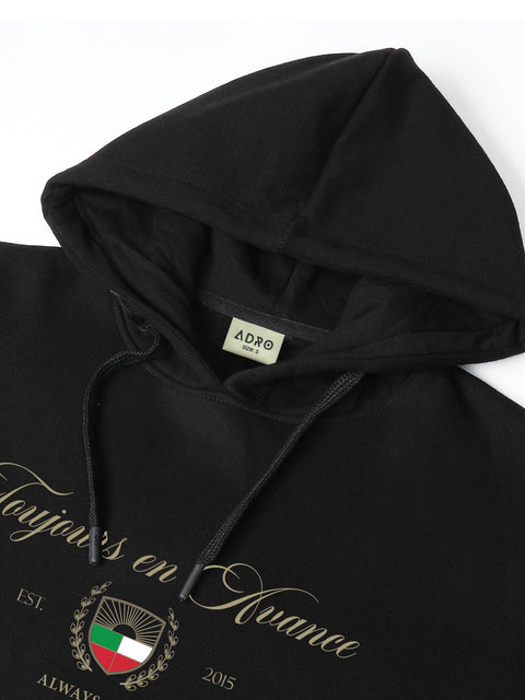 Adro Toujours en Avance Hoodie for Men | 320 GSM Cotton-Poly Fleece | Soft Feel, Skin-Friendly Printed Graphic, Warm Casual Sweatshirt with Kangaroo Pocket & Drawstring Hood