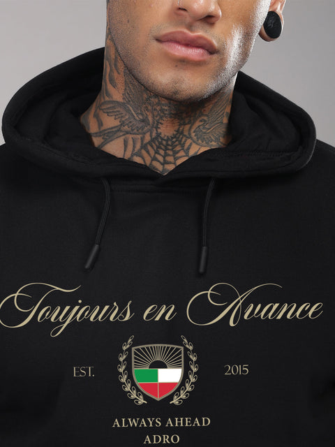 Adro Toujours en Avance Hoodie for Men | 320 GSM Cotton-Poly Fleece | Soft Feel, Skin-Friendly Printed Graphic, Warm Casual Sweatshirt with Kangaroo Pocket & Drawstring Hood