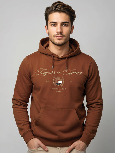Adro Toujours en Avance Hoodie for Men | 320 GSM Cotton-Poly Fleece | Soft Feel, Skin-Friendly Printed Graphic, Warm Casual Sweatshirt with Kangaroo Pocket & Drawstring Hood
