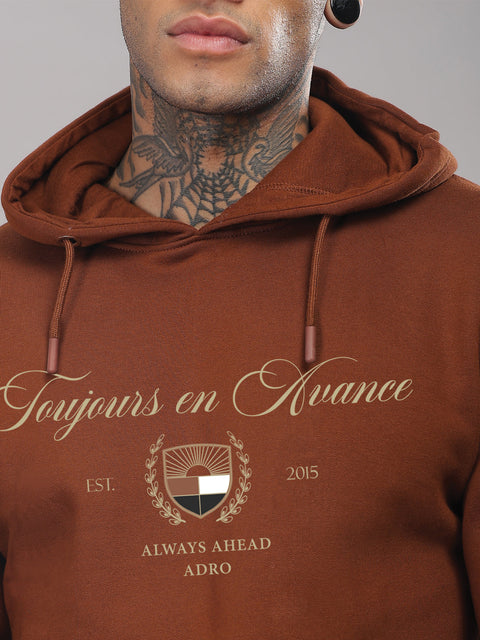 Adro Toujours en Avance Hoodie for Men | 320 GSM Cotton-Poly Fleece | Soft Feel, Skin-Friendly Printed Graphic, Warm Casual Sweatshirt with Kangaroo Pocket & Drawstring Hood