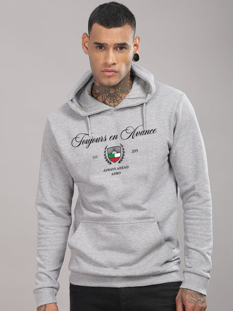 Adro Toujours en Avance Hoodie for Men | 320 GSM Cotton-Poly Fleece | Soft Feel, Skin-Friendly Printed Graphic, Warm Casual Sweatshirt with Kangaroo Pocket & Drawstring Hood