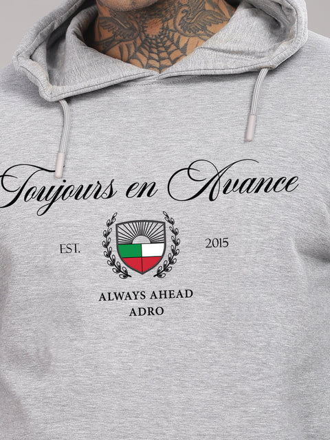 Adro Toujours en Avance Hoodie for Men | 320 GSM Cotton-Poly Fleece | Soft Feel, Skin-Friendly Printed Graphic, Warm Casual Sweatshirt with Kangaroo Pocket & Drawstring Hood