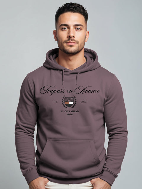 Adro Toujours en Avance Hoodie for Men | 320 GSM Cotton-Poly Fleece | Soft Feel, Skin-Friendly Printed Graphic, Warm Casual Sweatshirt with Kangaroo Pocket & Drawstring Hood