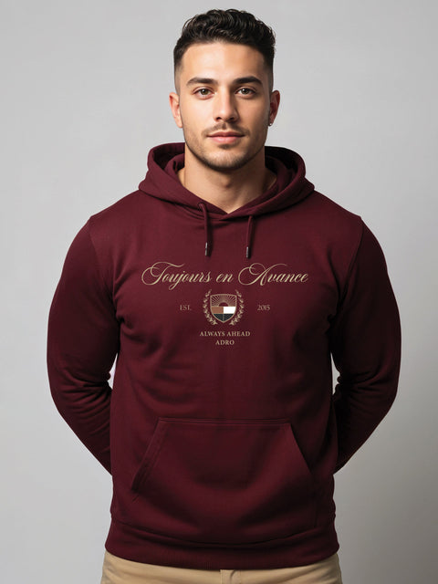 Adro Toujours en Avance Hoodie for Men | 320 GSM Cotton-Poly Fleece | Soft Feel, Skin-Friendly Printed Graphic, Warm Casual Sweatshirt with Kangaroo Pocket & Drawstring Hood