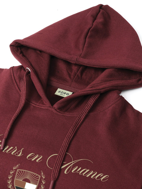 Adro Toujours en Avance Hoodie for Men | 320 GSM Cotton-Poly Fleece | Soft Feel, Skin-Friendly Printed Graphic, Warm Casual Sweatshirt with Kangaroo Pocket & Drawstring Hood