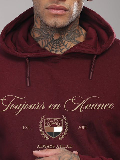 Adro Toujours en Avance Hoodie for Men | 320 GSM Cotton-Poly Fleece | Soft Feel, Skin-Friendly Printed Graphic, Warm Casual Sweatshirt with Kangaroo Pocket & Drawstring Hood