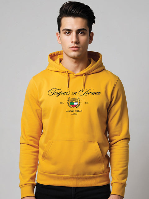 Adro Toujours en Avance Hoodie for Men | 320 GSM Cotton-Poly Fleece | Soft Feel, Skin-Friendly Printed Graphic, Warm Casual Sweatshirt with Kangaroo Pocket & Drawstring Hood