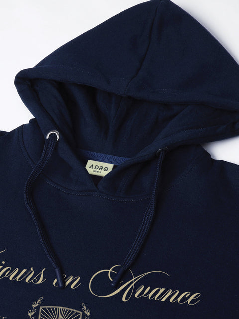 Adro Toujours en Avance Hoodie for Men | 320 GSM Cotton-Poly Fleece | Soft Feel, Skin-Friendly Printed Graphic, Warm Casual Sweatshirt with Kangaroo Pocket & Drawstring Hood