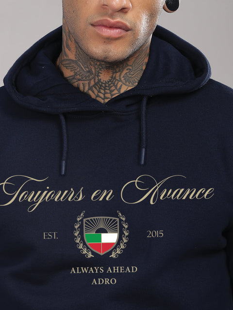 Adro Toujours en Avance Hoodie for Men | 320 GSM Cotton-Poly Fleece | Soft Feel, Skin-Friendly Printed Graphic, Warm Casual Sweatshirt with Kangaroo Pocket & Drawstring Hood