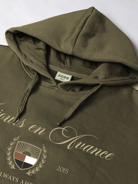 Adro Toujours en Avance Hoodie for Men | 320 GSM Cotton-Poly Fleece | Soft Feel, Skin-Friendly Printed Graphic, Warm Casual Sweatshirt with Kangaroo Pocket & Drawstring Hood