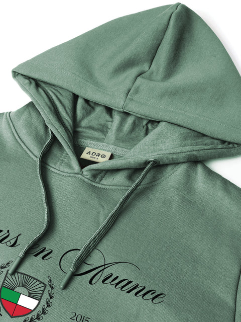 Adro Toujours en Avance Hoodie for Men | 320 GSM Cotton-Poly Fleece | Soft Feel, Skin-Friendly Printed Graphic, Warm Casual Sweatshirt with Kangaroo Pocket & Drawstring Hood