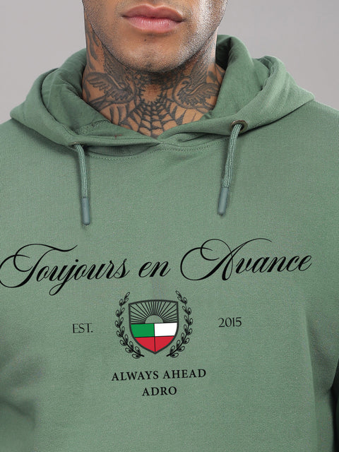 Adro Toujours en Avance Hoodie for Men | 320 GSM Cotton-Poly Fleece | Soft Feel, Skin-Friendly Printed Graphic, Warm Casual Sweatshirt with Kangaroo Pocket & Drawstring Hood