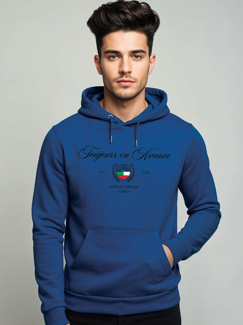 Adro Toujours en Avance Hoodie for Men | 320 GSM Cotton-Poly Fleece | Soft Feel, Skin-Friendly Printed Graphic, Warm Casual Sweatshirt with Kangaroo Pocket & Drawstring Hood
