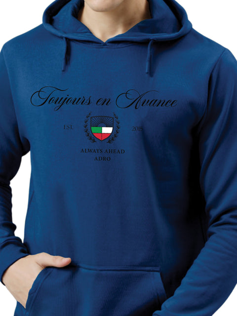 Adro Toujours en Avance Hoodie for Men | 320 GSM Cotton-Poly Fleece | Soft Feel, Skin-Friendly Printed Graphic, Warm Casual Sweatshirt with Kangaroo Pocket & Drawstring Hood