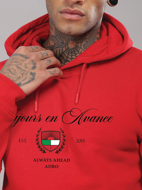 Adro Toujours en Avance Hoodie for Men | 320 GSM Cotton-Poly Fleece | Soft Feel, Skin-Friendly Printed Graphic, Warm Casual Sweatshirt with Kangaroo Pocket & Drawstring Hood