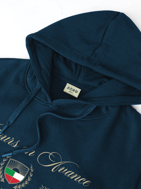 Adro Toujours en Avance Hoodie for Men | 320 GSM Cotton-Poly Fleece | Soft Feel, Skin-Friendly Printed Graphic, Warm Casual Sweatshirt with Kangaroo Pocket & Drawstring Hood