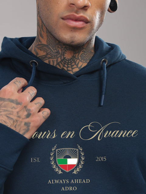 Adro Toujours en Avance Hoodie for Men | 320 GSM Cotton-Poly Fleece | Soft Feel, Skin-Friendly Printed Graphic, Warm Casual Sweatshirt with Kangaroo Pocket & Drawstring Hood