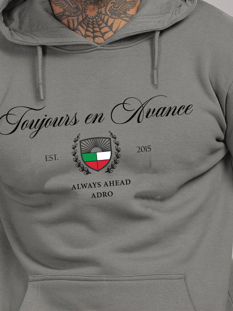 Adro Toujours en Avance Hoodie for Men | 320 GSM Cotton-Poly Fleece | Soft Feel, Skin-Friendly Printed Graphic, Warm Casual Sweatshirt with Kangaroo Pocket & Drawstring Hood