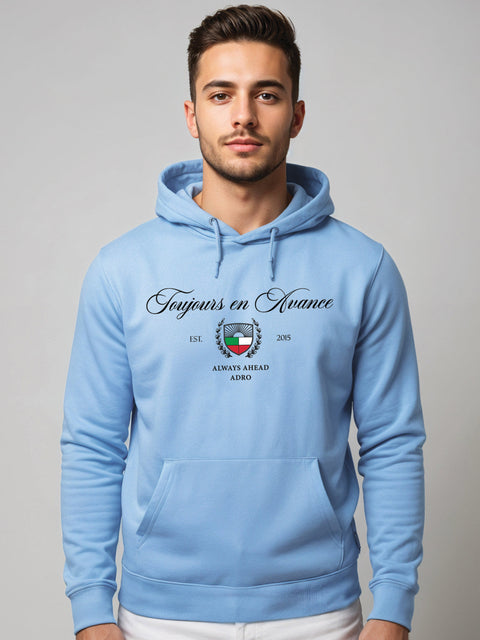 Adro Toujours en Avance Hoodie for Men | 320 GSM Cotton-Poly Fleece | Soft Feel, Skin-Friendly Printed Graphic, Warm Casual Sweatshirt with Kangaroo Pocket & Drawstring Hood