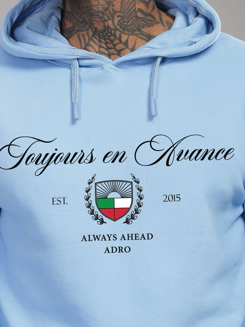 Adro Toujours en Avance Hoodie for Men | 320 GSM Cotton-Poly Fleece | Soft Feel, Skin-Friendly Printed Graphic, Warm Casual Sweatshirt with Kangaroo Pocket & Drawstring Hood