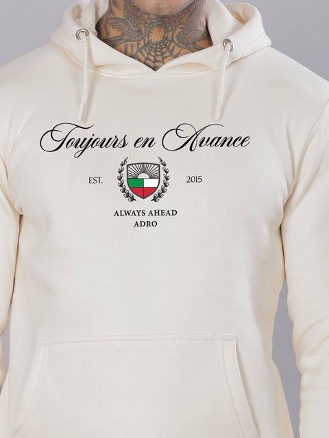 Adro Toujours en Avance Hoodie for Men | 320 GSM Cotton-Poly Fleece | Soft Feel, Skin-Friendly Printed Graphic, Warm Casual Sweatshirt with Kangaroo Pocket & Drawstring Hood