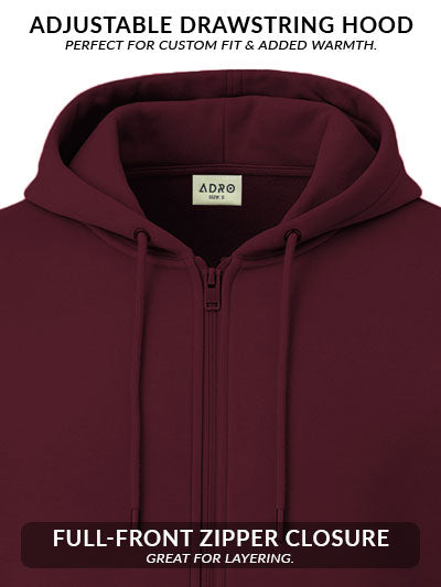Adro Men’s Regular Fit Zip-Up Hoodie for man | 320 GSM Cotton Poly Fleece Zipper Sweatshirt with Soft Fabric & Printed Hoodies