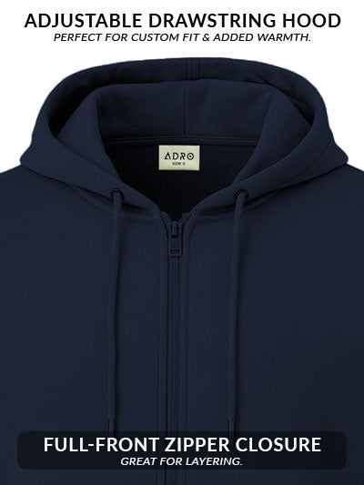 Adro Men’s Regular Fit Zip-Up Hoodie for man | 320 GSM Cotton Poly Fleece Zipper Sweatshirt with Soft Fabric & Printed Hoodies