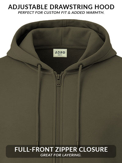 Adro Men’s Regular Fit Zip-Up Hoodie for man | 320 GSM Cotton Poly Fleece Zipper Sweatshirt with Soft Fabric & Printed Hoodies