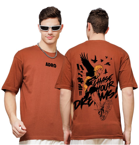 Adro Oversize T shirt for men | Drop shoulder Cotton T shirt | Anime Oversize T-shirt | Luffy T shirt Gear 5| Trendy Front and Back Printed T shirt