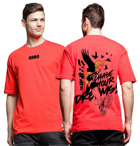 Adro Oversize T shirt for men | Drop shoulder Cotton T shirt | Anime Oversize T-shirt | Luffy T shirt Gear 5| Trendy Front and Back Printed T shirt